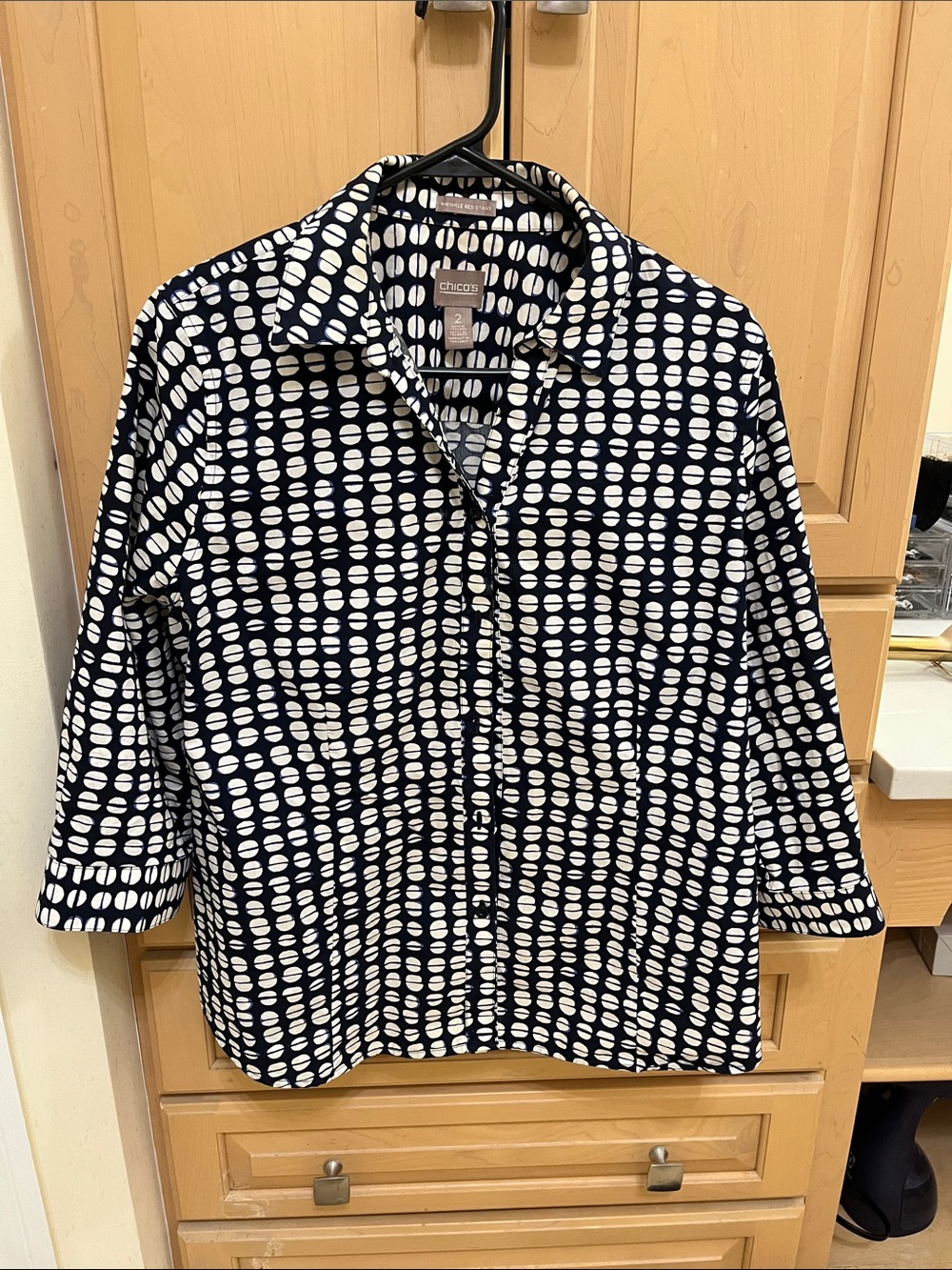 Chico's Navy and White Dot-Print Collared Shirt